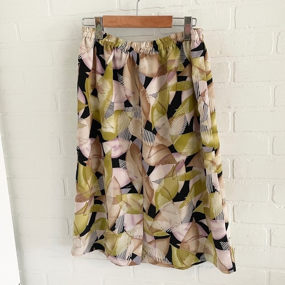 Vintage Midi Skirt Geometric print Lime green Lavender Tan Black Sz 16 - Picture 6 of 8